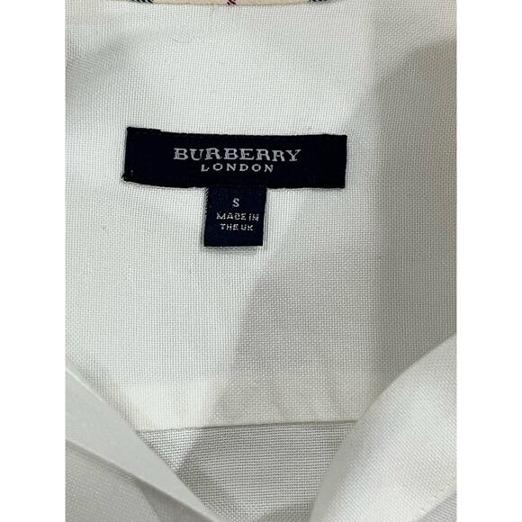 Burberry London White Classic Button Down Shirt Nova Check Collar Cuffs Sz Small - Picture 12 of 15